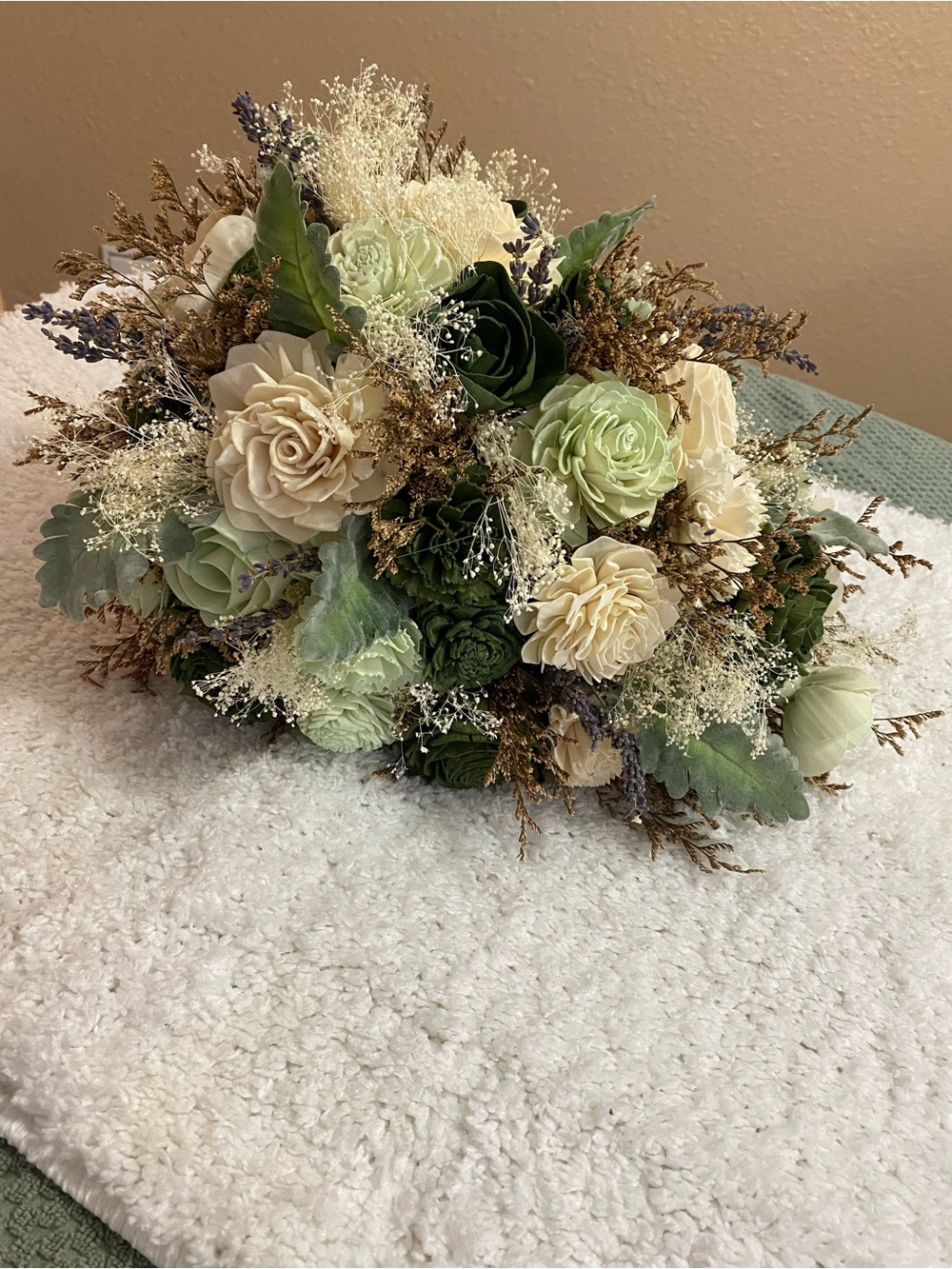 Cream & Green Faux Floral Bridal Bouquet